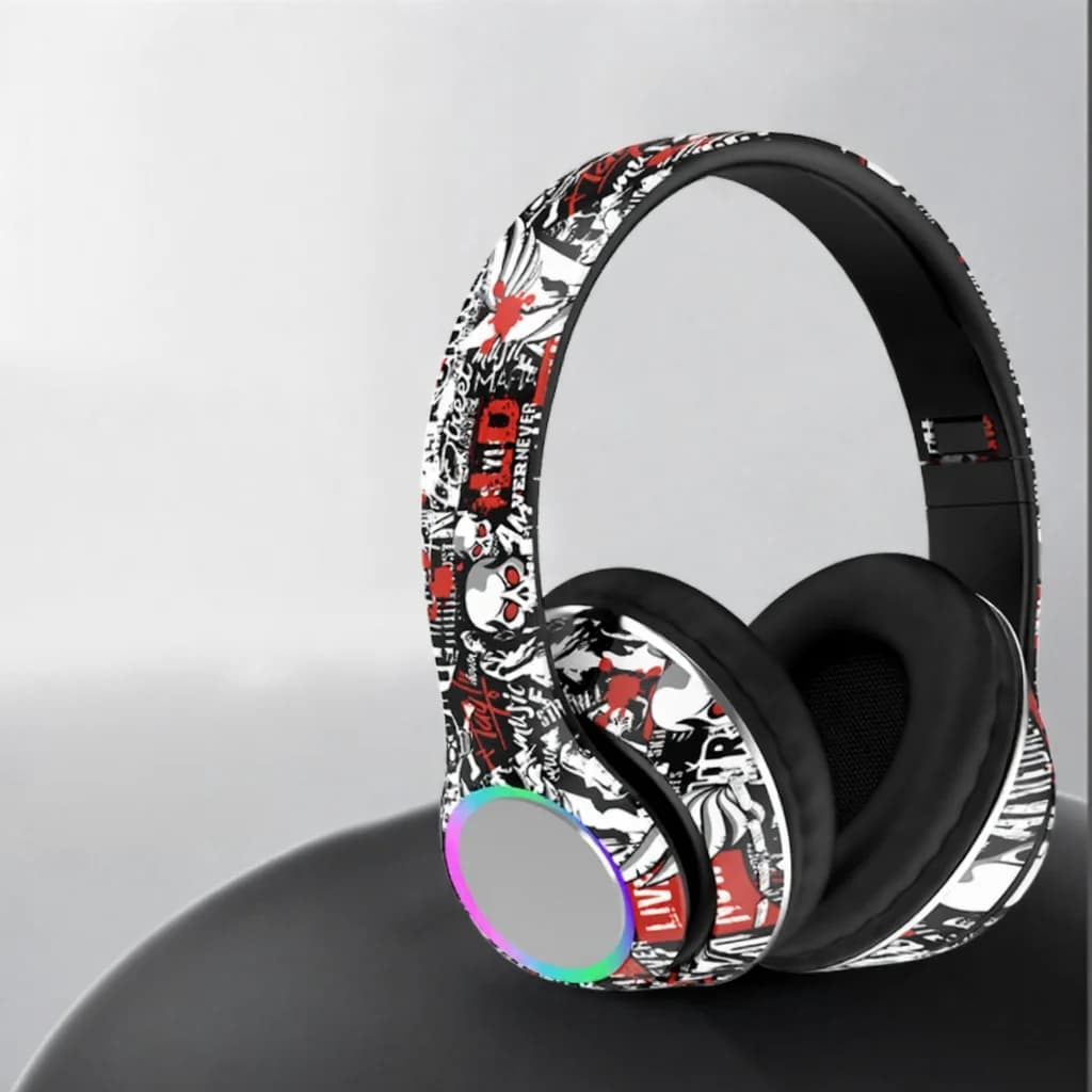 Grafiti aizausu Bluetooth austiņas ar LED apgaismojumu un dziļu basu