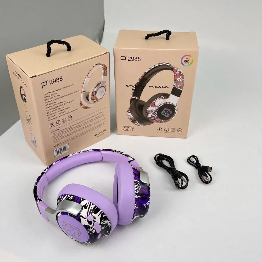 Grafiti stila Bluetooth austiņas ar RGB apgaismojumu un mikrofonu