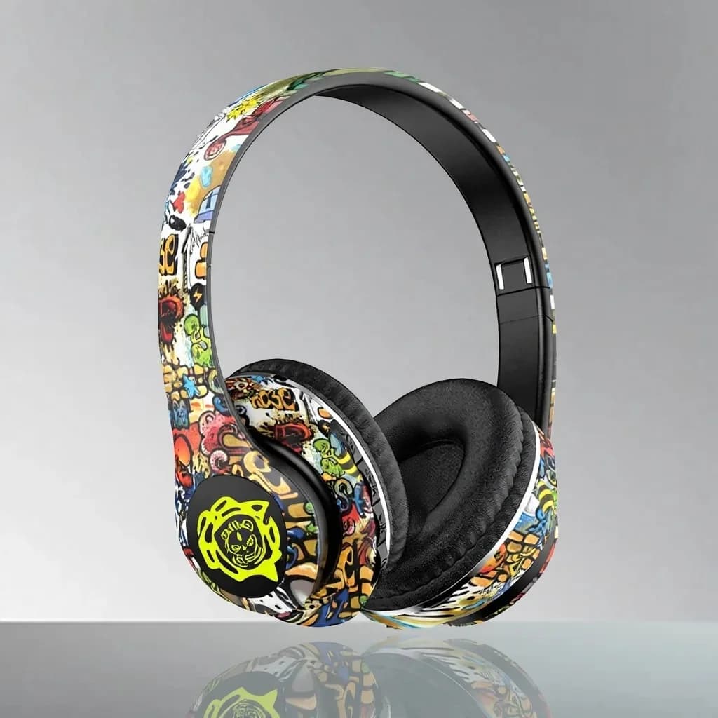 Bezvadu Bluetooth austiņas ar grafiti dizainu un saliekamu konstrukciju