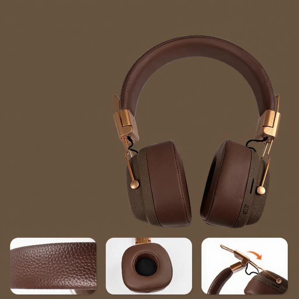 Retro stila Bluetooth austiņas ar EQ režīmiem un saliekamu dizainu