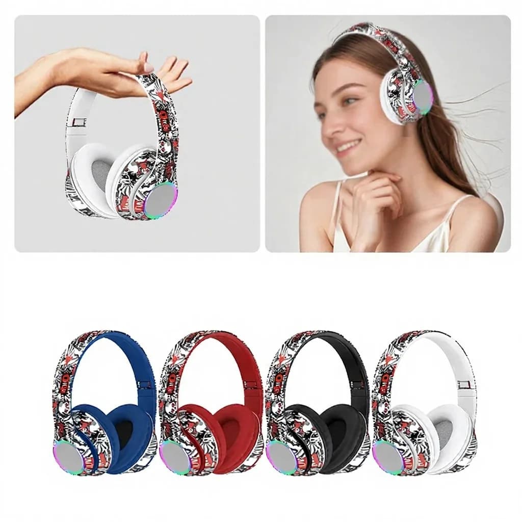 Grafiti aizausu Bluetooth austiņas ar LED apgaismojumu un dziļu basu
