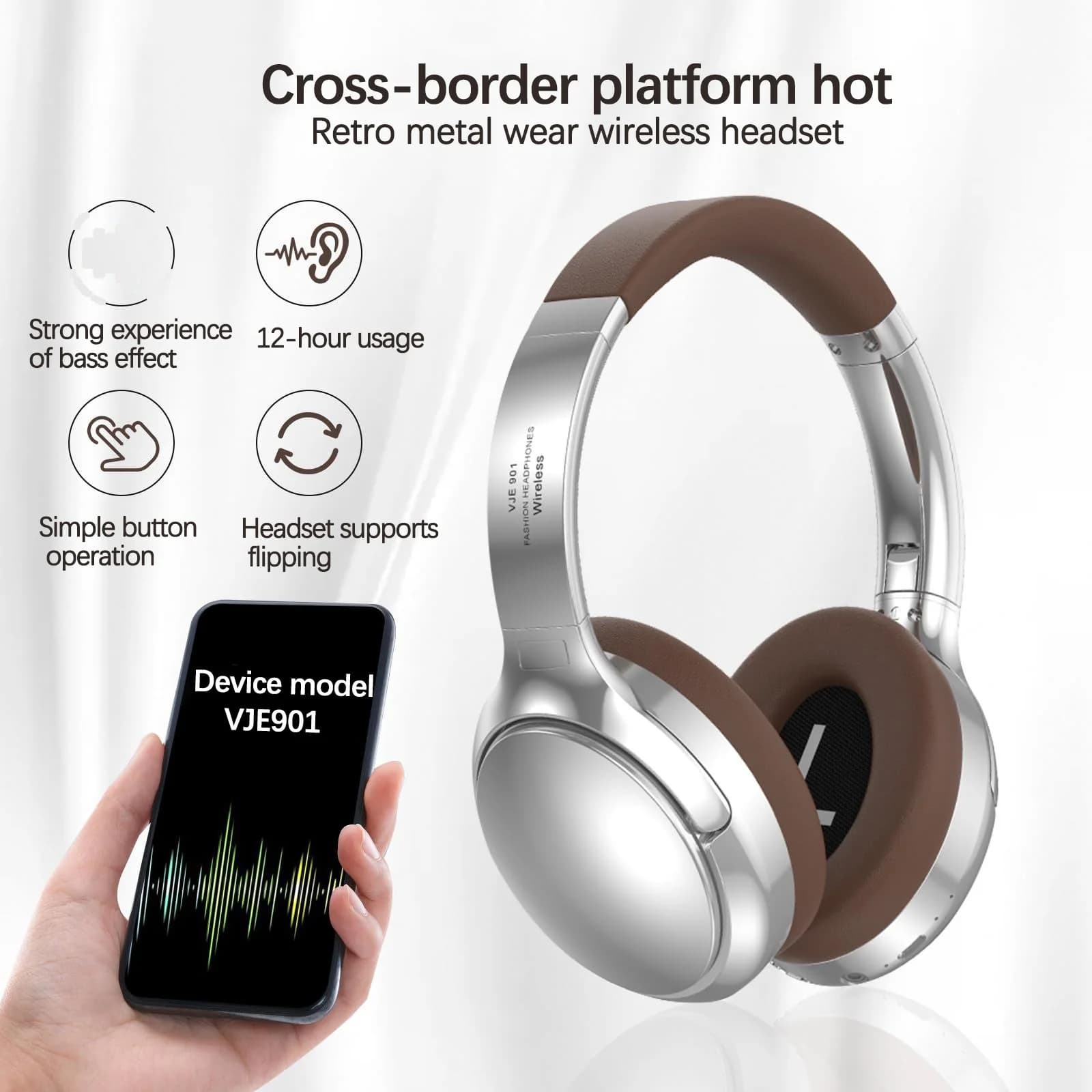 Retro stila bezvadu Bluetooth austiņas, aizausu, stereo, ar mikrofonu