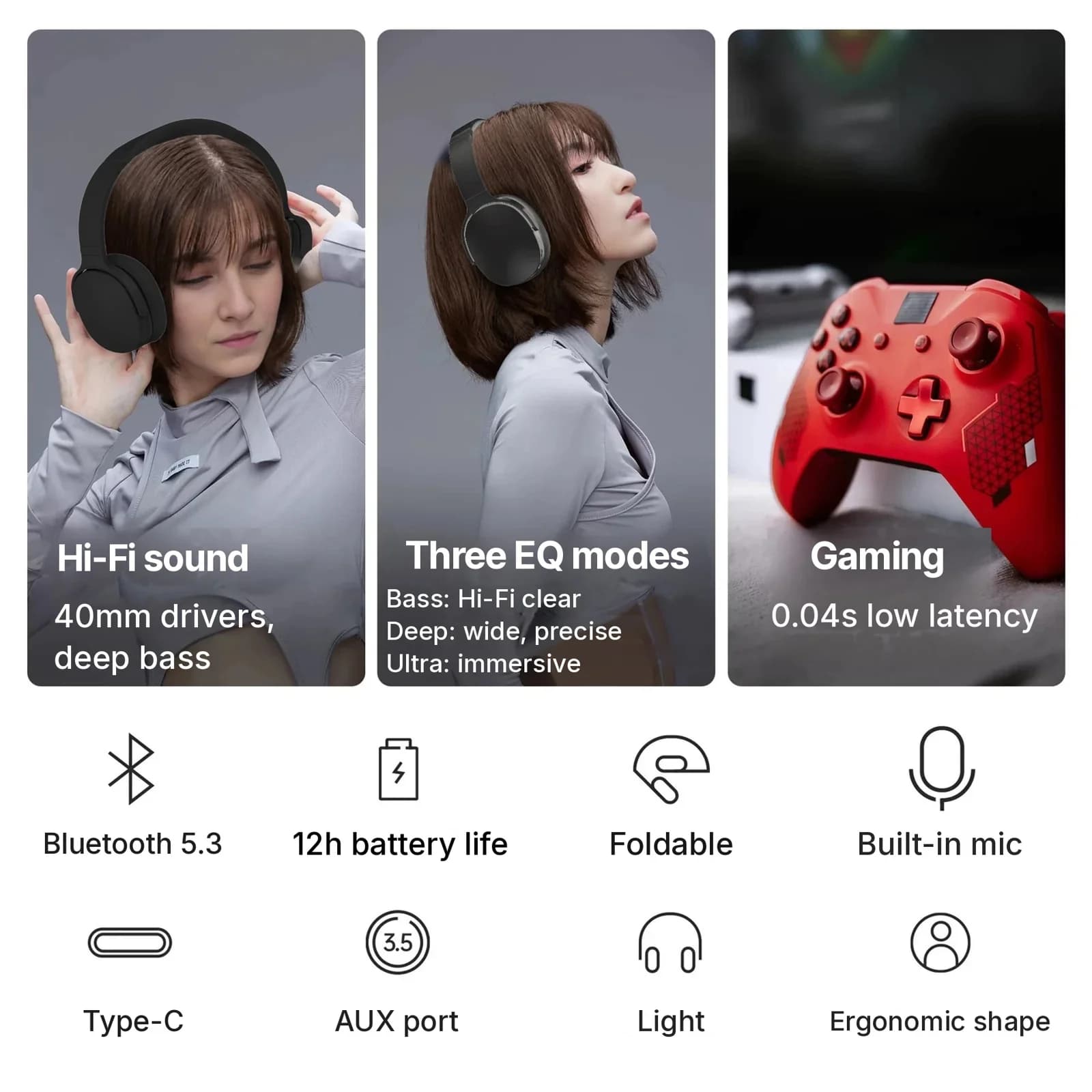 Bezvadu Bluetooth austiņas ar trīs EQ režīmiem un mikrofonu