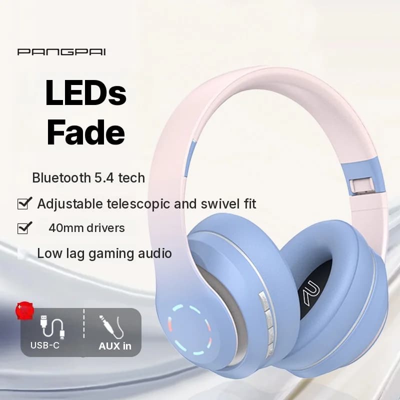 Bezvadu pār ausīm austiņas ar LED gaismām un FM radio