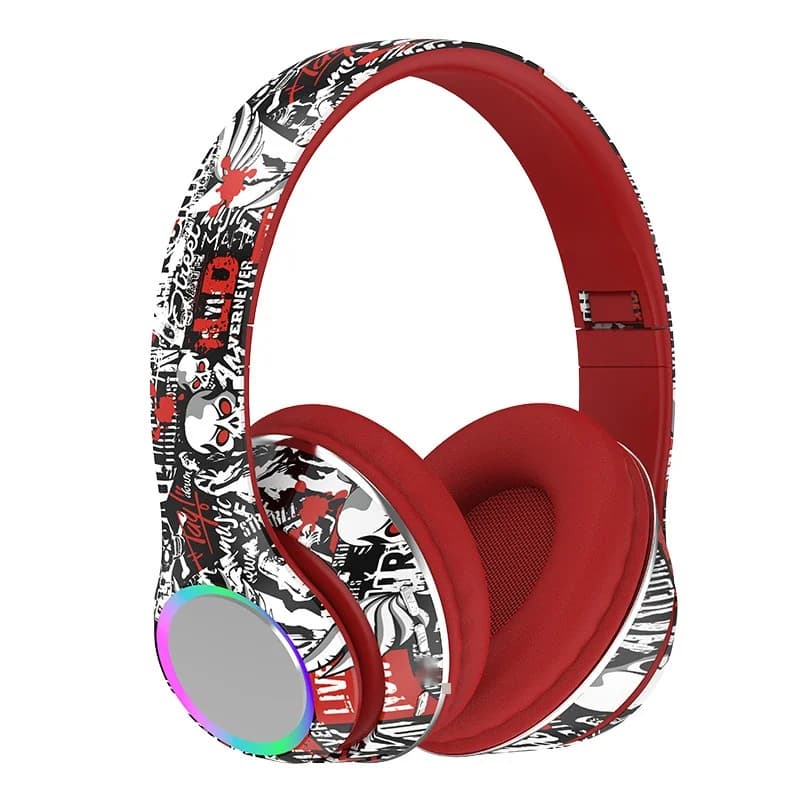 Grafiti aizausu Bluetooth austiņas ar LED apgaismojumu un dziļu basu