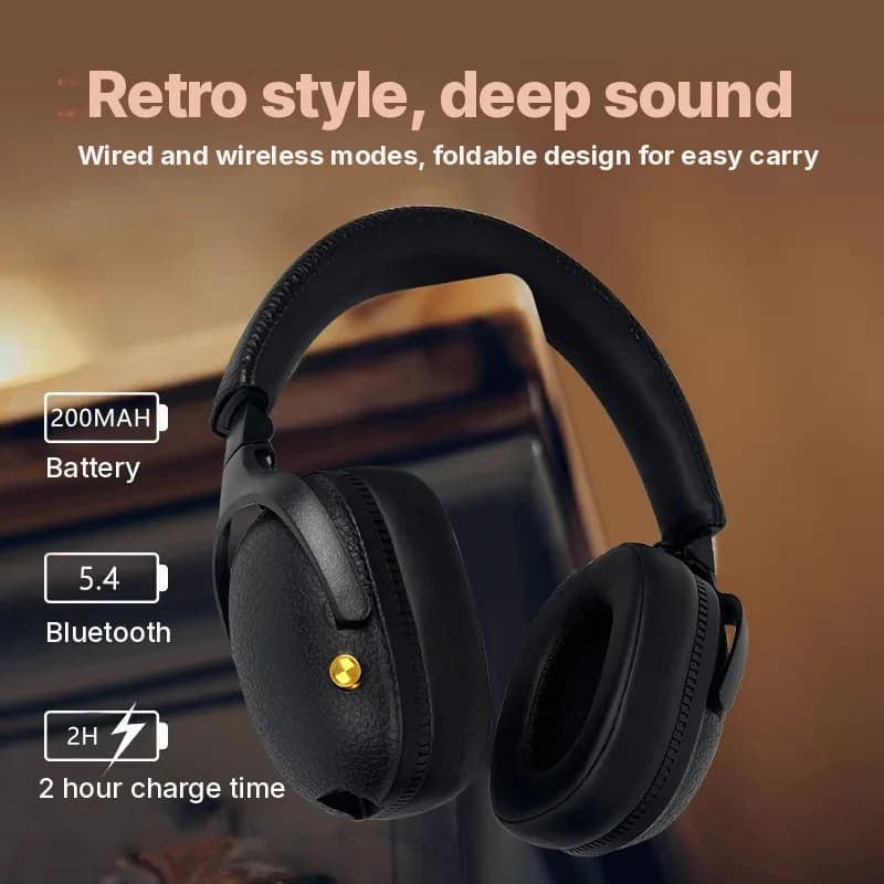 Retro stila bezvadu austiņas ar Type-C uzlādi un TF kartes slotu