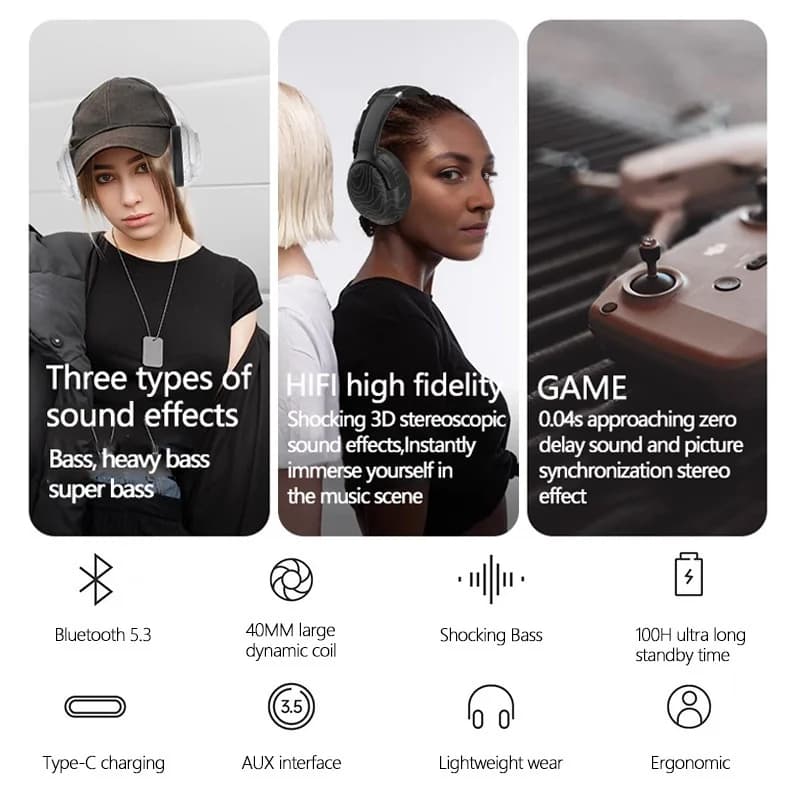 Bezvadu pār ausīm Bluetooth austiņas ar FM radio un trokšņu samazināšanu